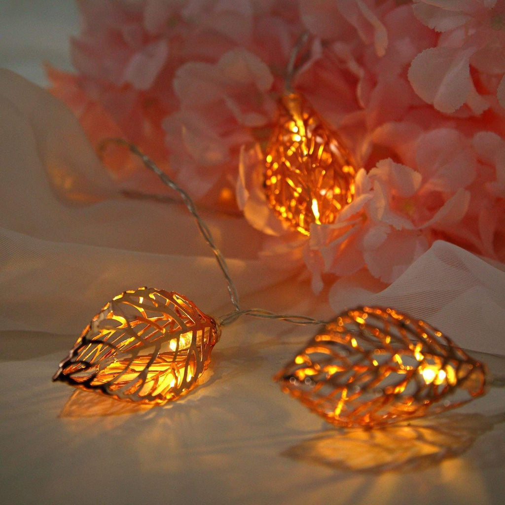 5 ft 10 LED Rose Gold Metal Leaves Fairy Lights Battery Operated Garland