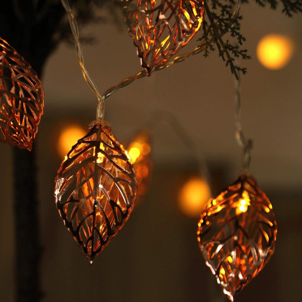 5 ft 10 LED Rose Gold Metal Leaves Fairy Lights Battery Operated Garland
