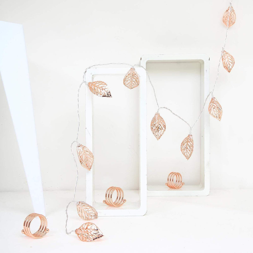5 ft 10 LED Rose Gold Metal Leaves Fairy Lights Battery Operated Garland