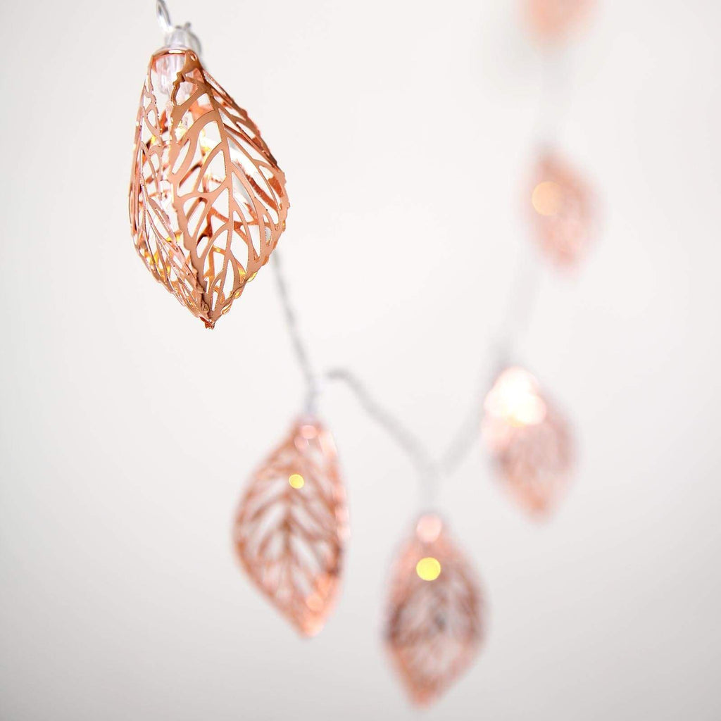 5 ft 10 LED Rose Gold Metal Leaves Fairy Lights Battery Operated Garland