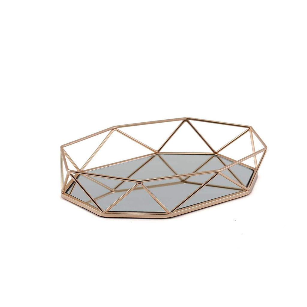 Gold 14x9 in Mirrored Metal Geometric Decorative Serving Tray