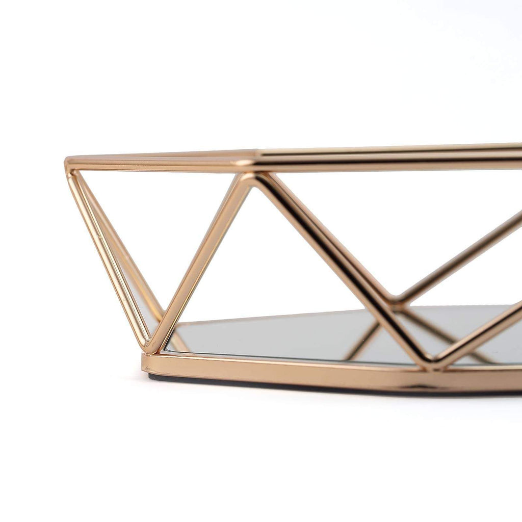 Gold 14x9 in Mirrored Metal Geometric Decorative Serving Tray