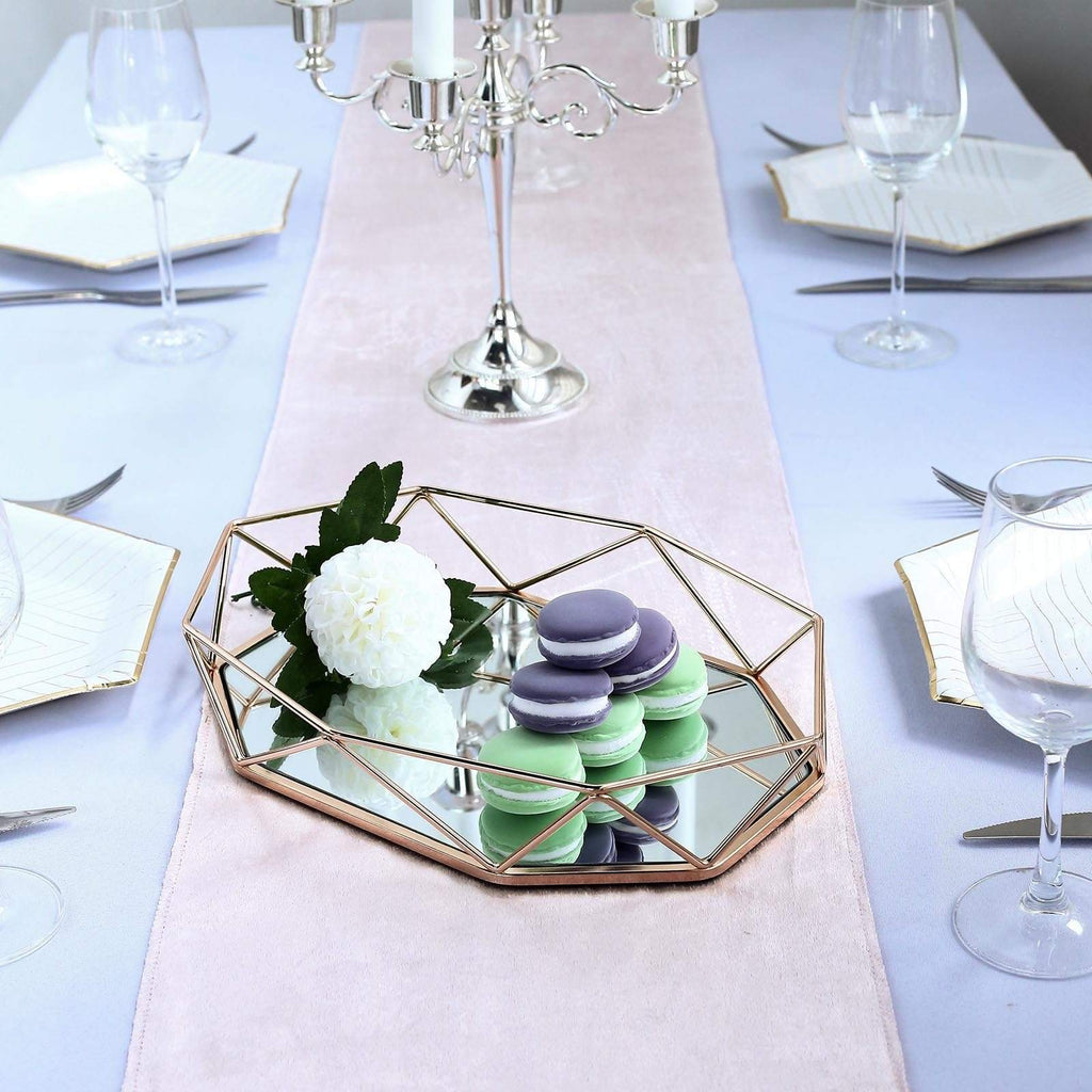 Gold 14x9 in Mirrored Metal Geometric Decorative Serving Tray