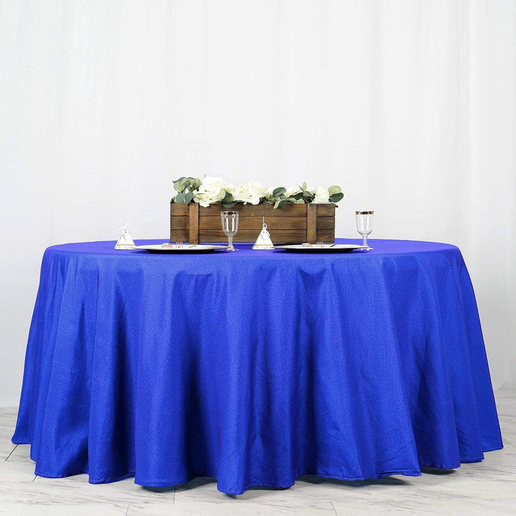120 inch Blue Polyester Round Tablecloth